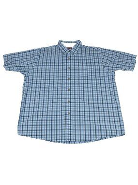Wrangler Wrinkle Resist Men Shirt Size 2XL Blue Plaid Button Down Short Sleeve